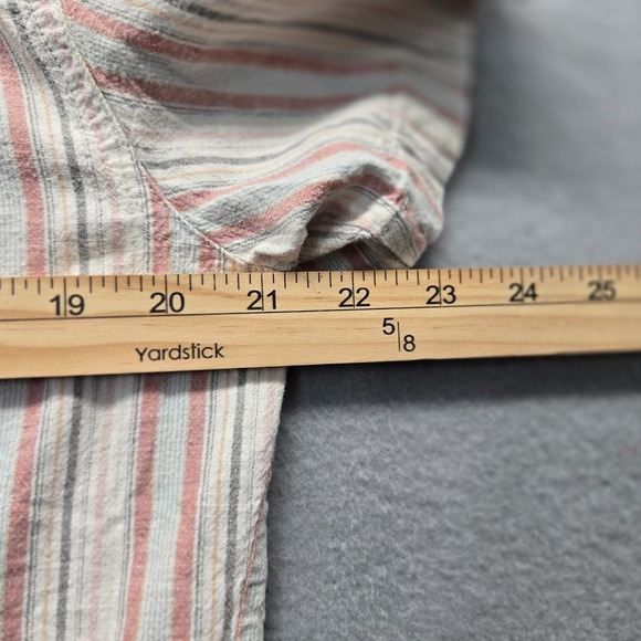 Marine Layer Mens L Short Sleeve Button Down Shirt Striped Red Blue White Hemp - Picture 7 of 8